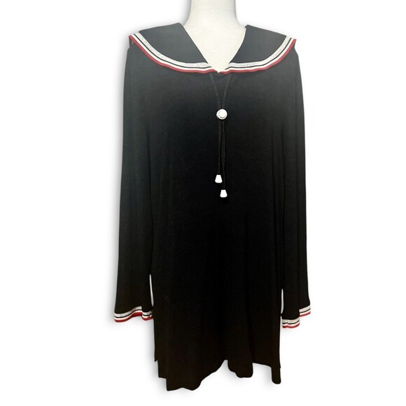 Positive Attitude Sailor Style Tunic Black Beach Cover Nautical Top Sz 18 VTG - Picture 2 of 11